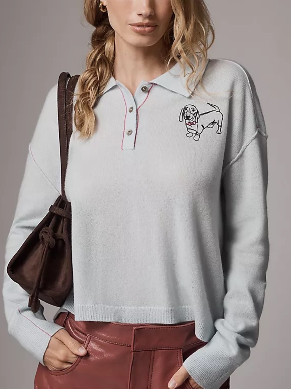 NWT Pilcro x Anthropologie Jensen Cashmere Crop Polo Sweater Size XL